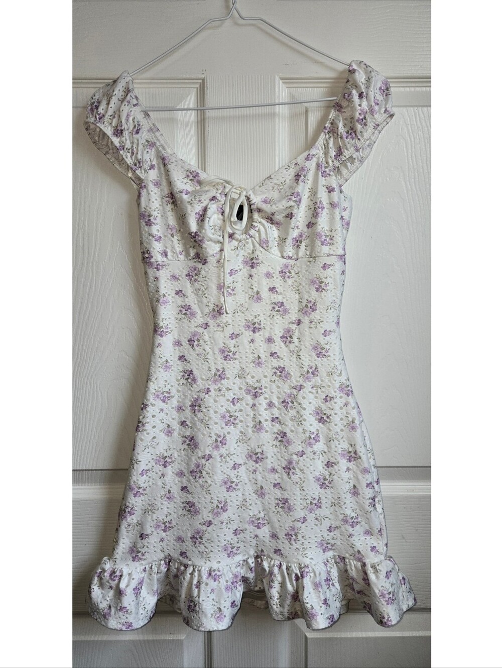 Windsor White Mini Dress with Lavender Floral Print